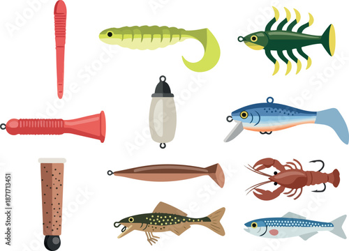 Fishing Lures Vector Illustration Set