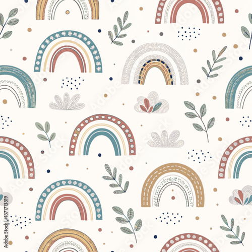 Whimsical Hand-Drawn Rainbow Nursery Pattern