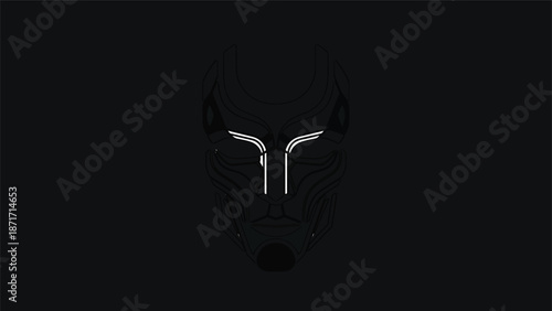 Mysterious silhouette of a wolfs face, illuminated with glowing lines, dark background.
