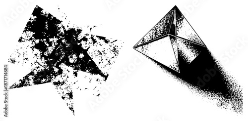 Abstract Geometric Shapes with Halftone Texture and Dynamic Particle Trails