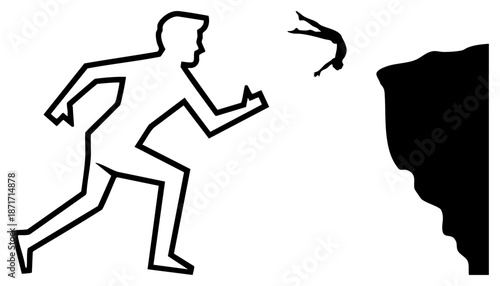 Man Running from Cliff Edge with Person Silhouette
