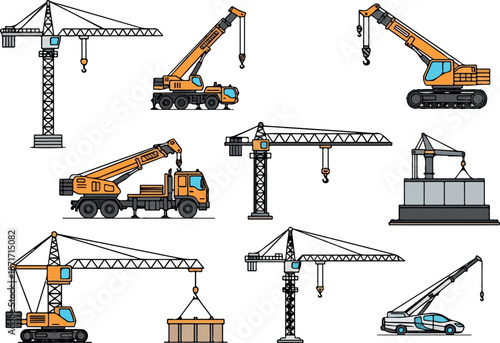 Construction Crane Collection Tower, Mobile, and Lifting Icons