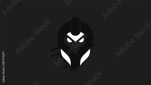 Intriguing black and white illustration of a stylized bird with sharp eyes and a unique design.