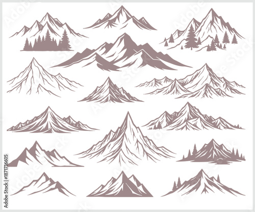 Collection of various mountain ranges and peaks in different weather conditions