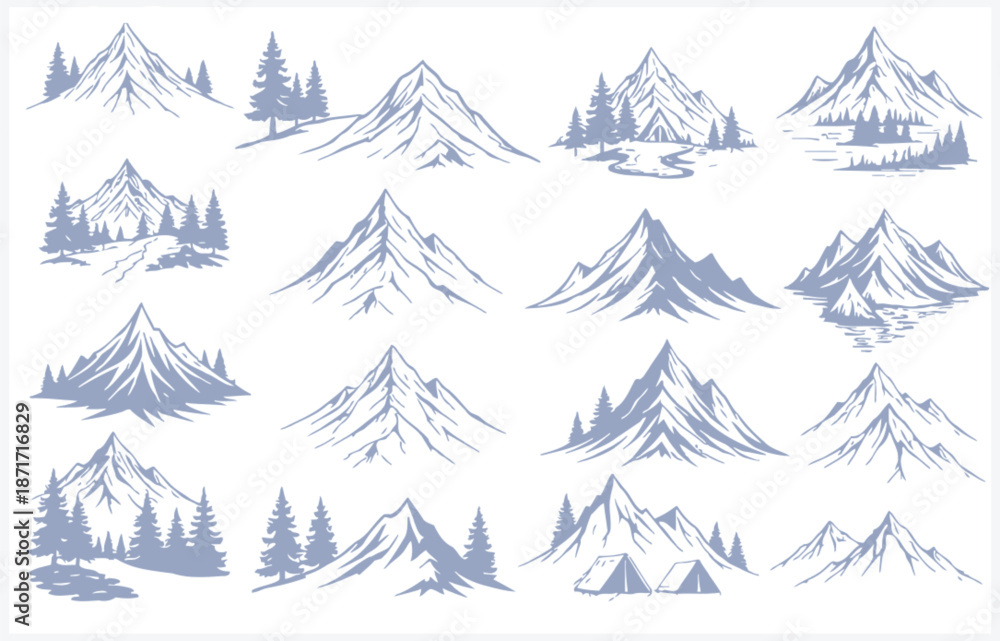 Fototapeta premium Collection of various mountain landscapes with snow and trees