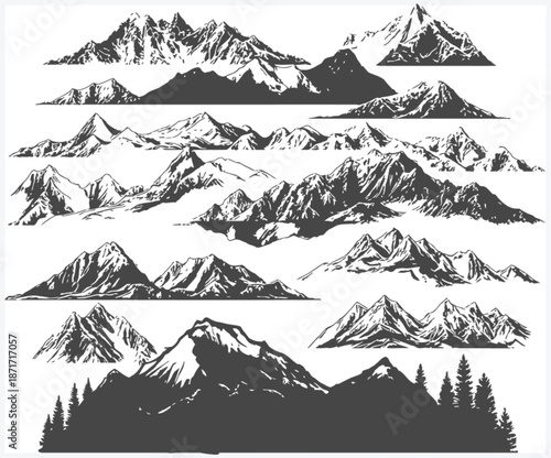 Collection of various mountain ranges in different styles