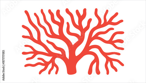 Red coral branch coral reef marine life underwater on white background.