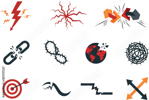 Set of Abstract Crisis Icons Representing Problems and Failures