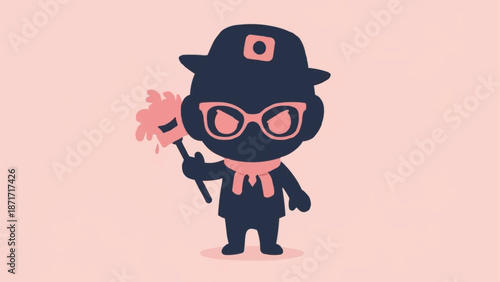 Cute Cartoon Thief Character with Mask and Hat Holding Crowbar