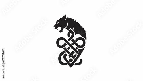 Panther Medical Symbol Rod of Asclepius Icon Silhouette Isolated on White