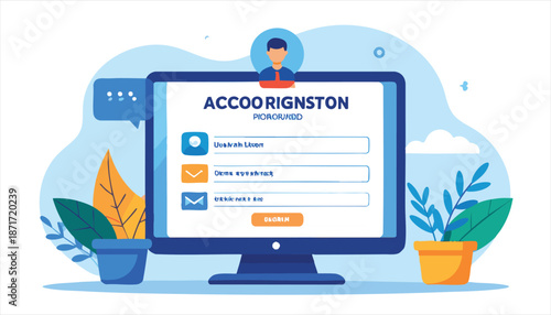 vector Account Registration Form on Computer Monitor