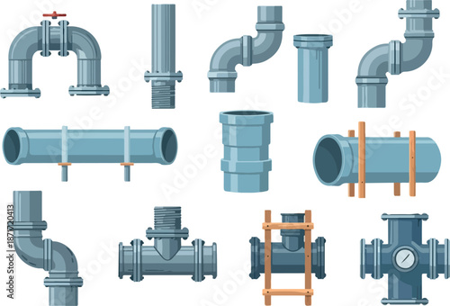 Collection of Assorted Pipe Fittings Illustrations for Plumbing and Industrial Systems