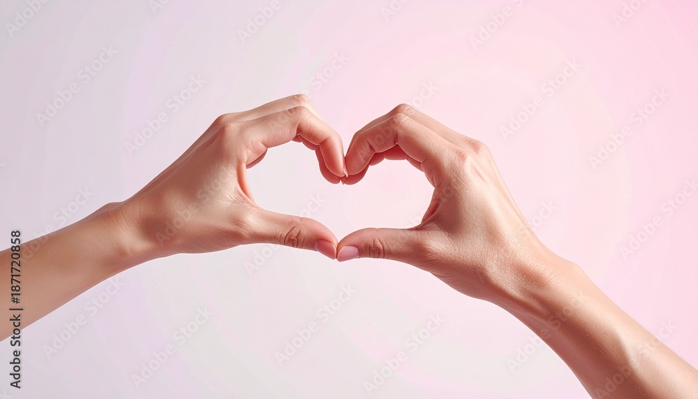 Obraz premium Hands creating a loving heart shape, symbolizing affection, care, and human connection on a soft background