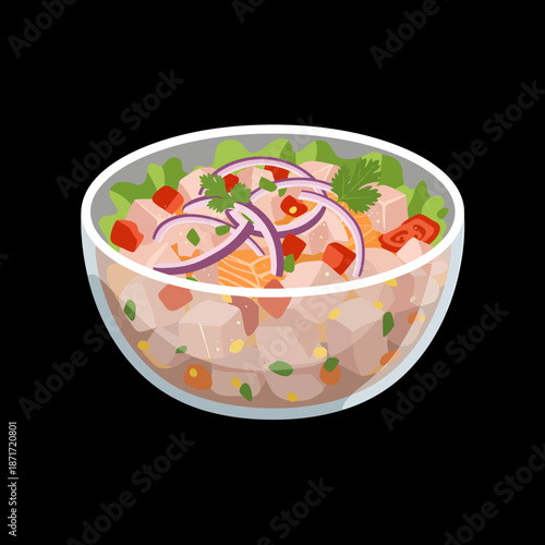 Ceviche Dish with Vegetables and Herbs.