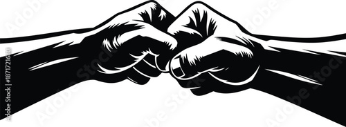 Powerful fist bump gesture symbolizing teamwork, agreement, unity and friendship vector illustration on white background