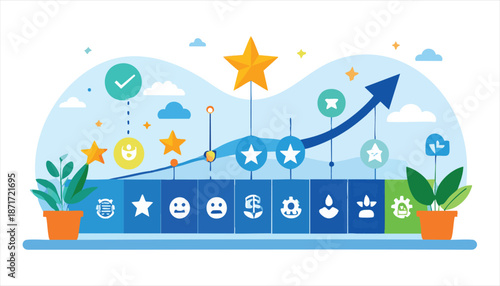 vector Business Growth Chart with Icons and Plants