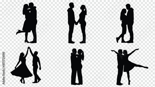 couple silhouettes in various romantic poses