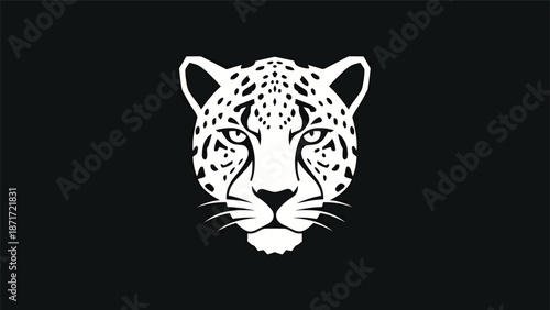 Elegant monochrome illustration of a leopards face, showcasing detailed features and design.