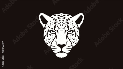 Elegant monochrome illustration of a majestic leopards face, staring intently forward.