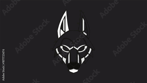 Intense black and white wolf head illustration, striking and bold design.