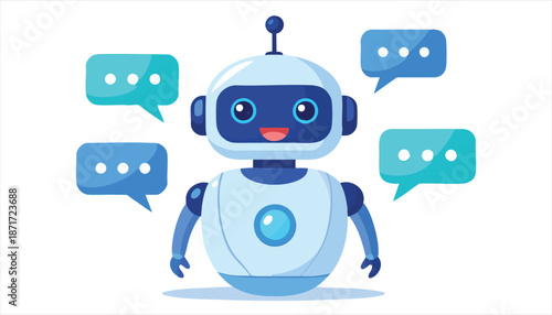 vector Cartoon Robot Character with Speech Bub Page