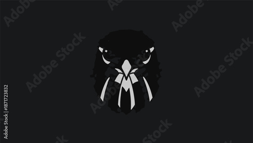 Intense black eagle head with sharp eyes and intricate details.