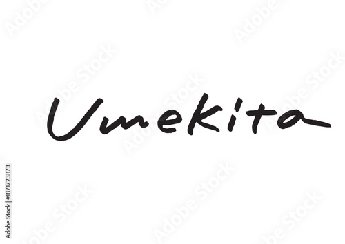 手書き風筆記体で書かれた『Umekita』の英字デザイン文字｜うめきた, 日本語表記, 英字, 筆記体, 手書き