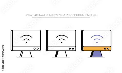 Computer Monitor icon set in different style with white background illustration