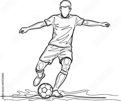Soccer player kicking ball line football