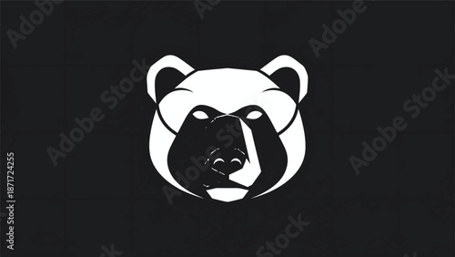 Minimalist bear head logo design in white against a dark background, simple and elegant.