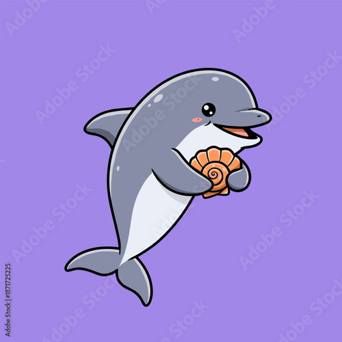 Cute cartoon shark swimming happily underwater in the blue ocean vector illustration