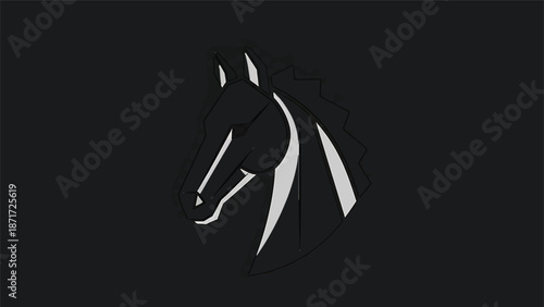 Elegant silhouette of a horse in a minimalist artistic representation, dark background.