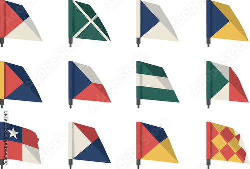 Free Download Set of Nautical Flags Geometric Designs in Blue, Red, Green, and Yellow - GFXLoad