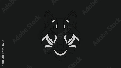 Minimalist black and white illustration of a majestic wild cat face, artistic design.