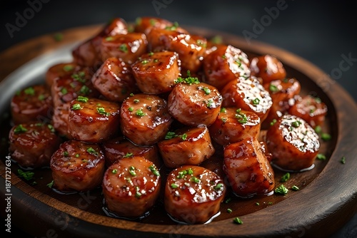 Wallpaper Mural candied kielbasa sausage bites on a plate Torontodigital.ca