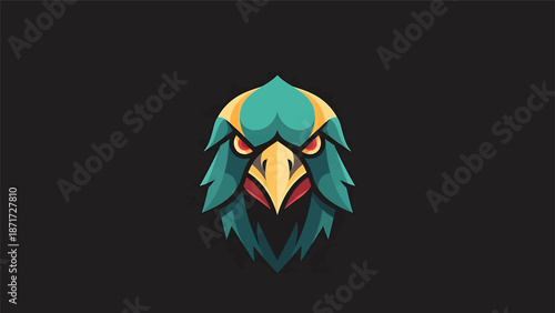 Intense gaze of a stylized eagle head, vibrant colors and sharp details.