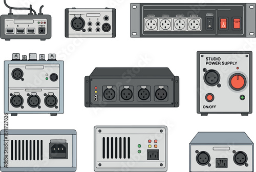 Collection of Audio Equipment Illustrations for Sound Production