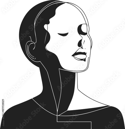 Continuous line art of human presence suggested only by subtle spatial distortion, abstract conceptual black vector illustration 1