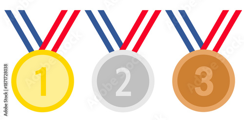 Isolated Gold Silver and Bronze Medals Set with Ribbons, Transparent PNG Ranking Awards Illustration