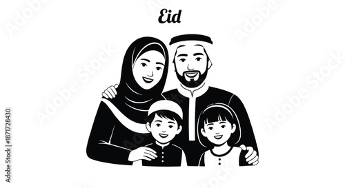 Muslim family celebrating Eid with smiles