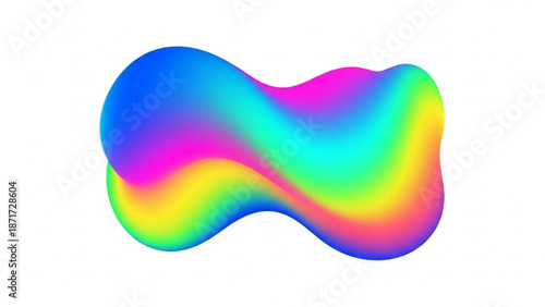 Abstract fluid blob shape with vibrant rainbow gradient colors flowing smoothly in a dynamic organic and futuristic fluid art style on a clean white background