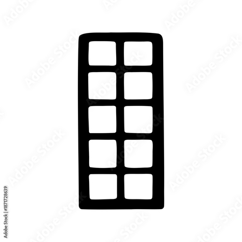 Ten pane Window Doodle with Simple Rounded Corners, Black on White