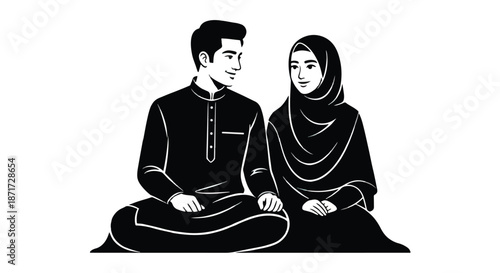 Muslim couple holding hands in traditional clothing