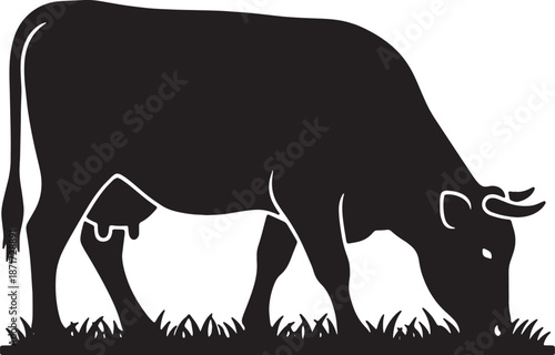 30 Black Solid Silhouettes: Grazing Cow
