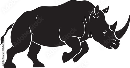 30 Black Solid Silhouettes: Charging Rhino