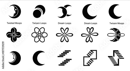 Black and white moon phases icons.