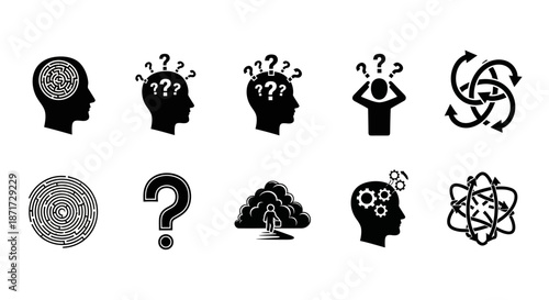 Black and white thinking head icons.