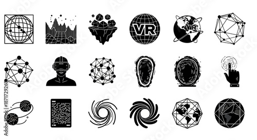 Black and white virtual reality icons.