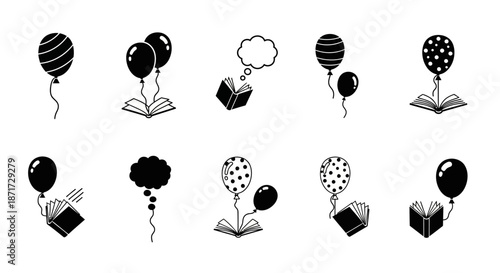 Black balloons tied to gift boxes.