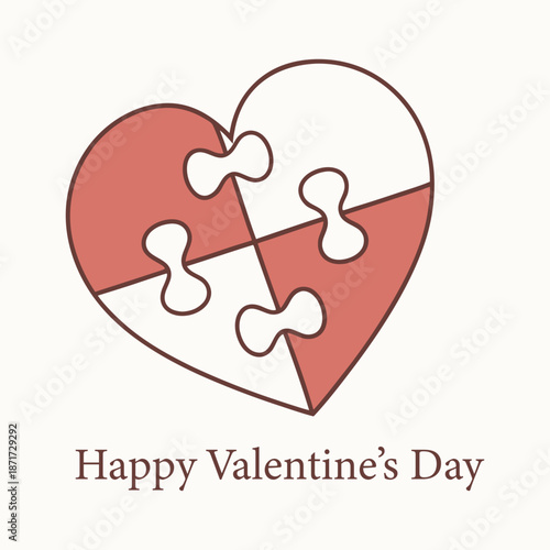 Love Puzzle Pieces Heart Shape Valentine Flat Vector